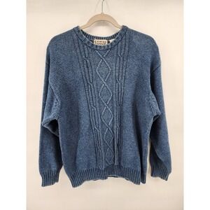 Vintage Cotton Traders Blue Cable Knit Crewneck Sweater Size M Fisherman
